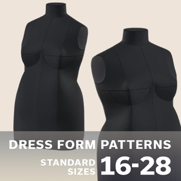 Instant PDF Download DIY Stuffed Dress Form Sewing Pattern in Standard Plus Sizes 16-28 with Complete Step-by-Step Sewing Photo-Guide.