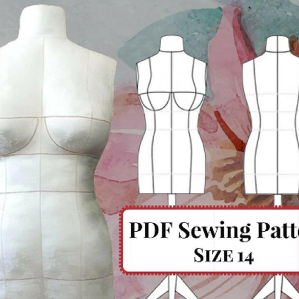 DIY Dress Form Sewing Pattern (PDF) - Mannequin Size 14 (Bra Cups D, D, DD/E) plus Complete Step-by-Step Sewing Photo-Guide.