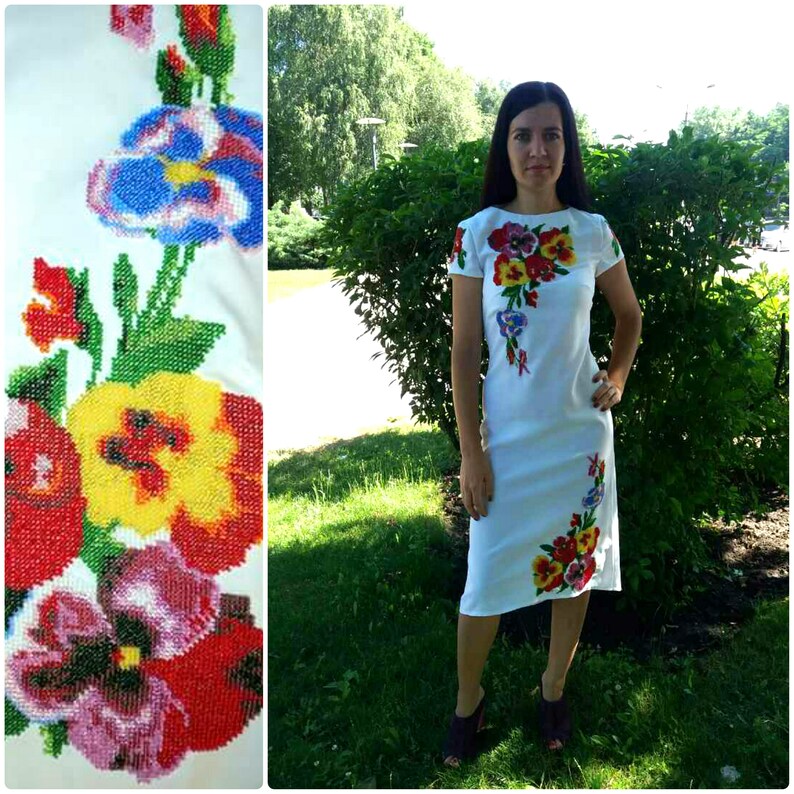 Ukrainian embroidered dress Vyshyvanka Ukraine embroidery Beaded dress Embroidered dress Ukraine clothes Colorful bead dress