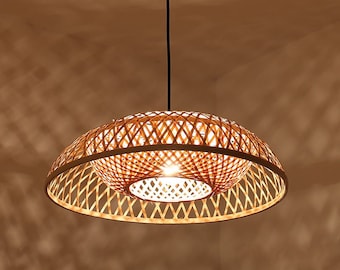 Arturest Asian Bamboo Decoration Lampshade, Restaurant Handmade Pendant Light, Bamboo Hanging Light Fixture, Wabi Sabi Art