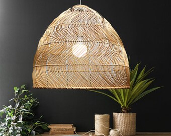 Lampenschirme Beleuchtung Vintage Wicker Cane Rattan Woven Petal Vintage Wicker Cane Rattan Woven Petal