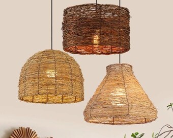 wicker pendant light etsy