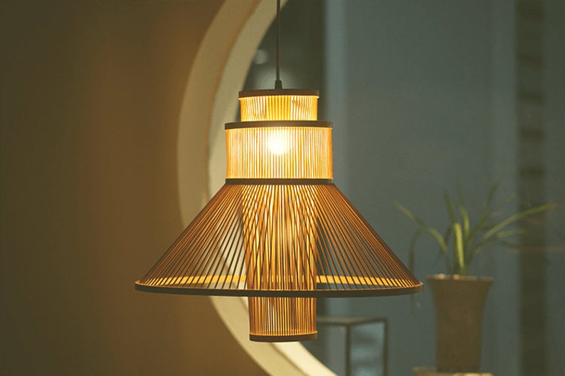 Arturest Handcraft Bamboo Light Fixture Midcentury Handmade Etsy