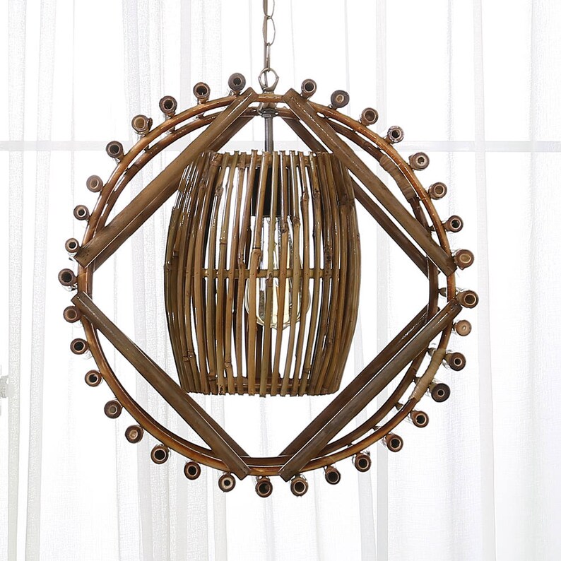 Rustic Art Elegant Plafonnier Light Fixture Arturest Handmade Bamboo Pendant Lamp Wheel Style Lamp Creative Country Craft Ceiling Lighting Home Living Kromasol Com