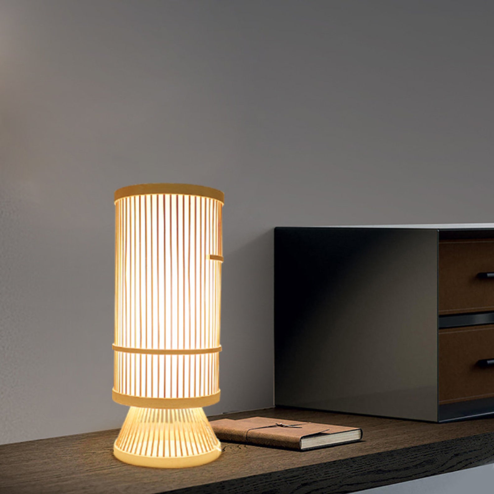 Lámpara japonesa Arturest lámpara de mesa de bambú lámpara Etsy