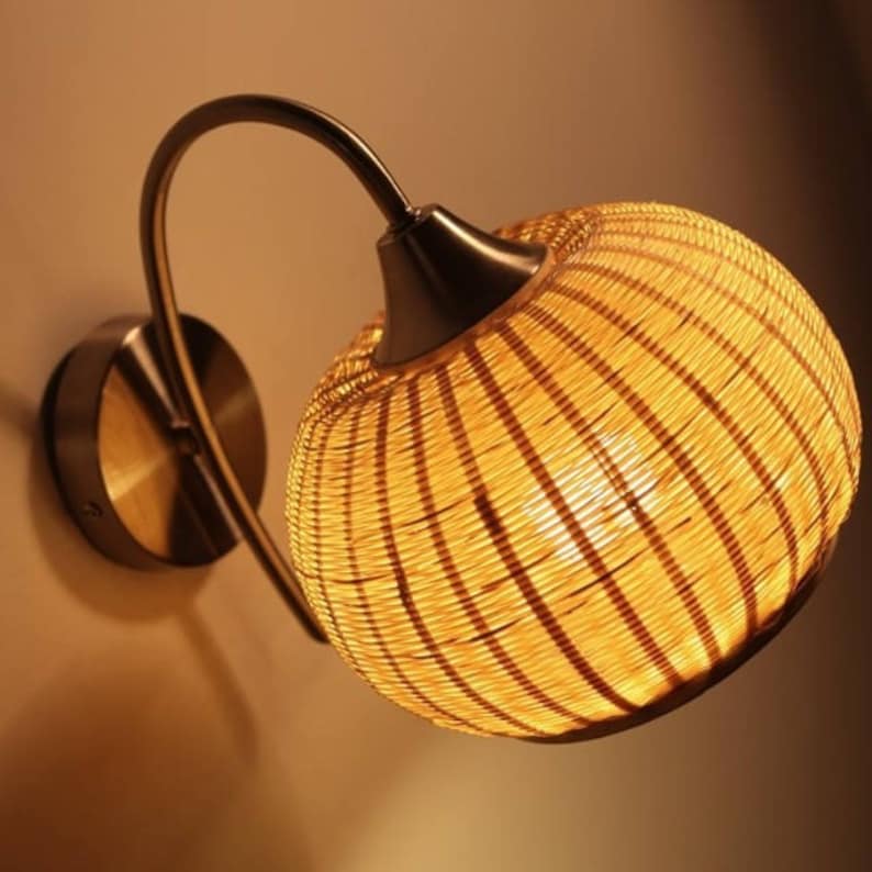 Arturest Rattan Lamp Shade Handmade Rattan Wall Lights Etsy
