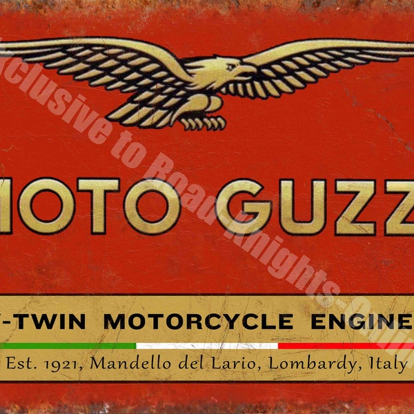 Moto Guzzi V-Twin Motorcycle Engines Vintage Garage Small Metal/Steel Wall Sign
