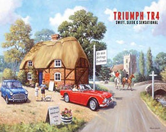 Triumph TR4, Tea Rooms Classic British Sports Car Old Mini, Metal/Steel Wall Sign