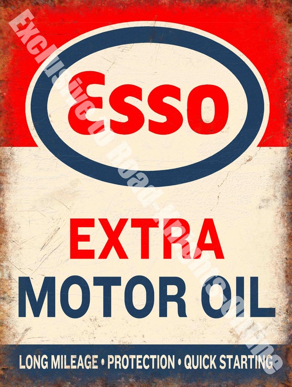 Small Metal Tin Sign Esso Petrol Tiger Motor Oil Old 40 Advert Vintage Garage