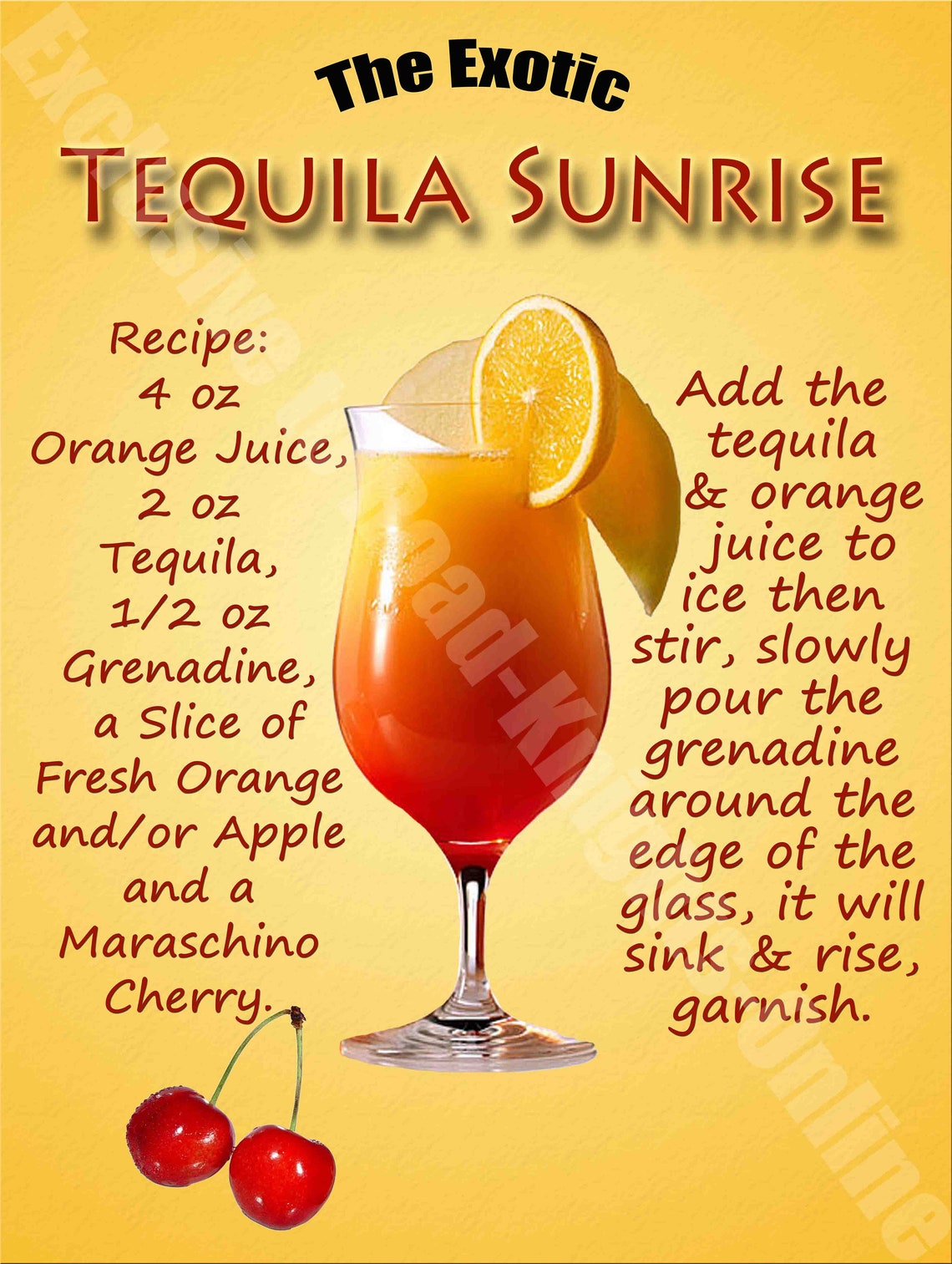 Tequila Sunrise Cocktail Recipe Small Metal/steel Wall Sign Etsy