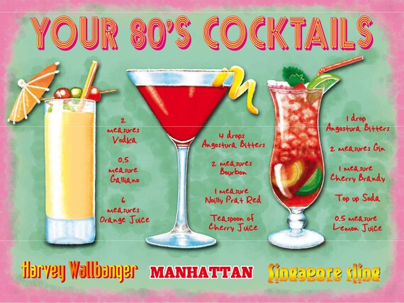 Your 80 S Cocktails Bar Drink Pub Restaurant Kitchen Retro Etsy