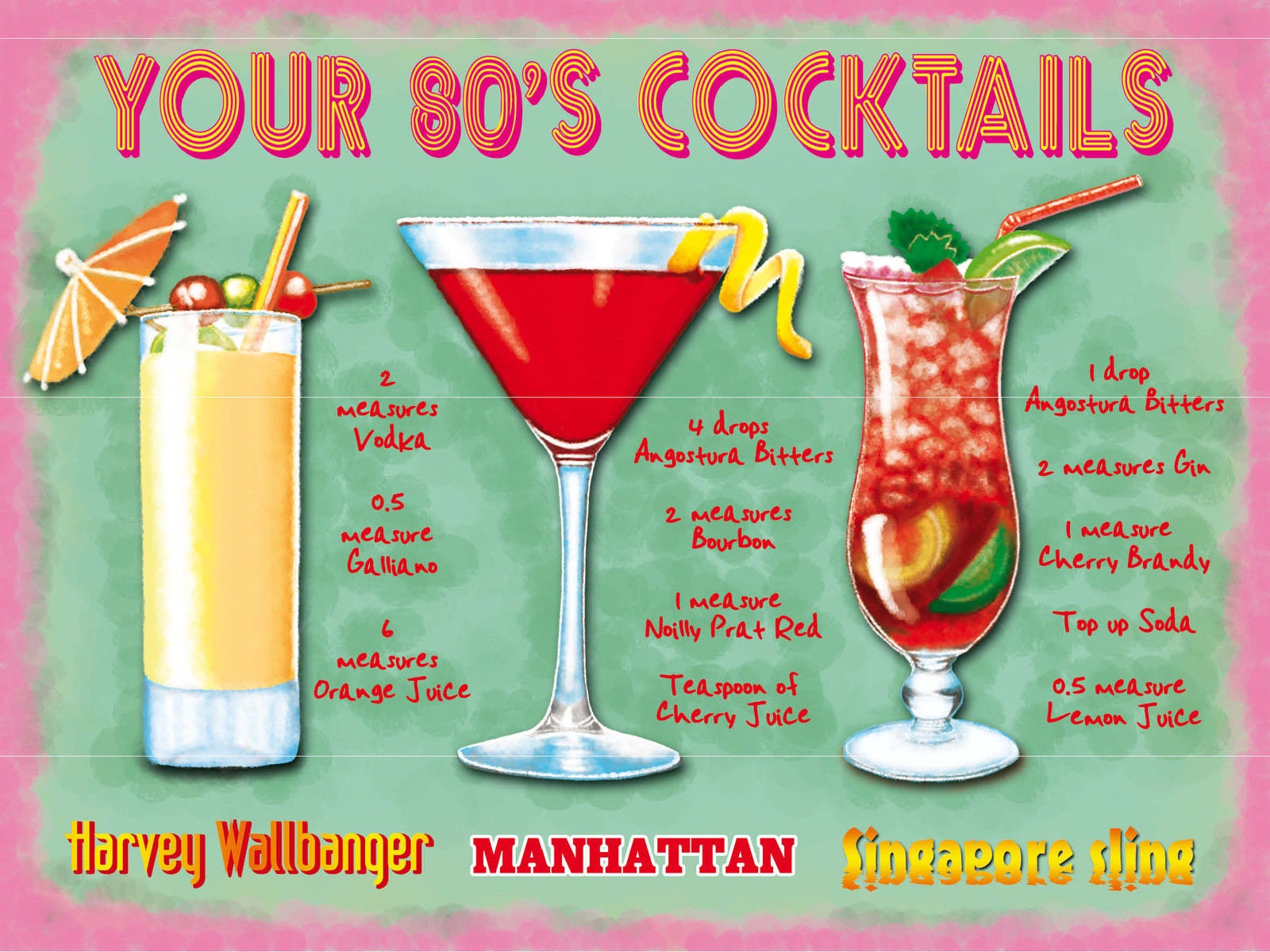80's Cocktails Bar Drink Pub Restaurant Kitchen Retro Etsy