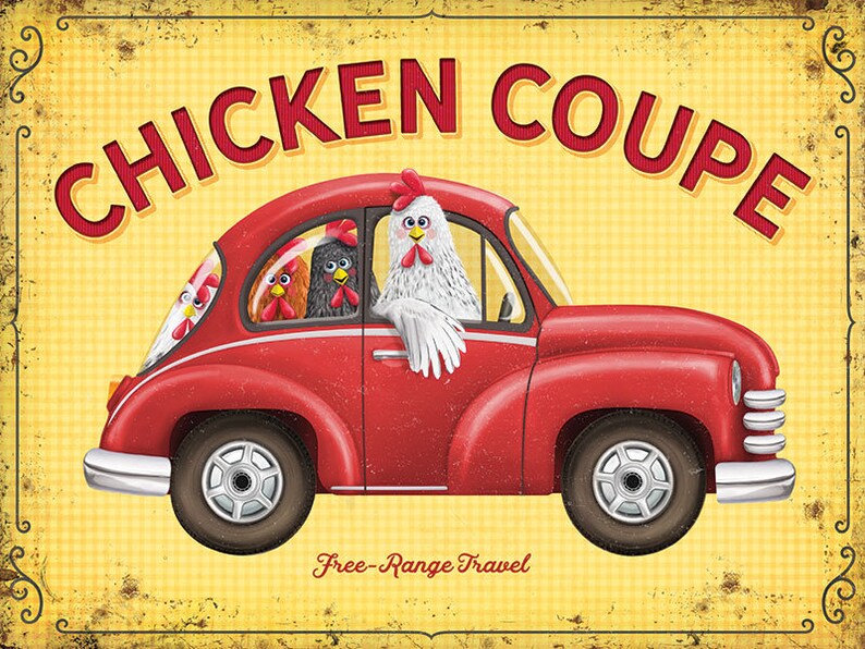 Chicken Coupe Free Range Funny Car Kitchen Farming Large Etsy UK