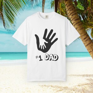 Vatertag # 1 Dad T-Shirt, Vatertagsgeschenk, Vater und Kind Handabdruck T-Shirt, Familie passendes Shirt, Vatertagsgeschenk