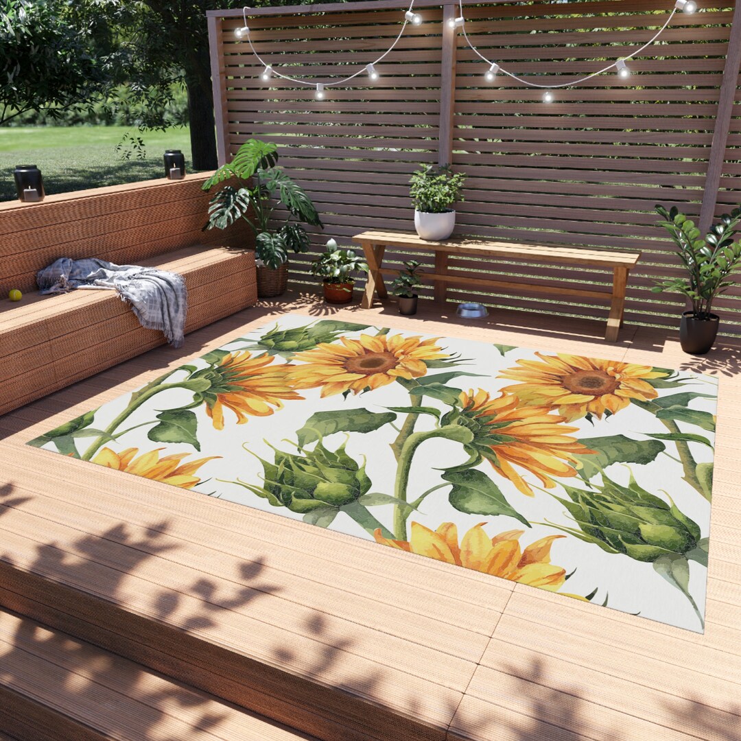 Floral: Sunflower Rug Outdoor Decor Yellow Golden Blooms Indoor-outdoor ...