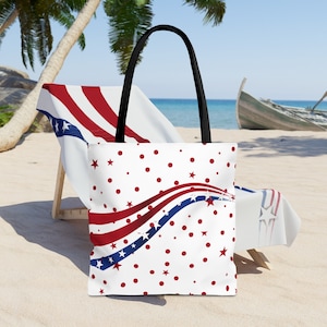 Strandtasche Amerikanische Flagge Sterne und Streifen Rot Blau Weißer Hintergrund 4