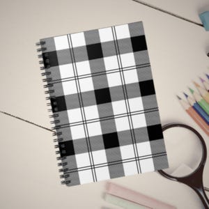 Black and White Checked Spiral Notebook - Ruled Line