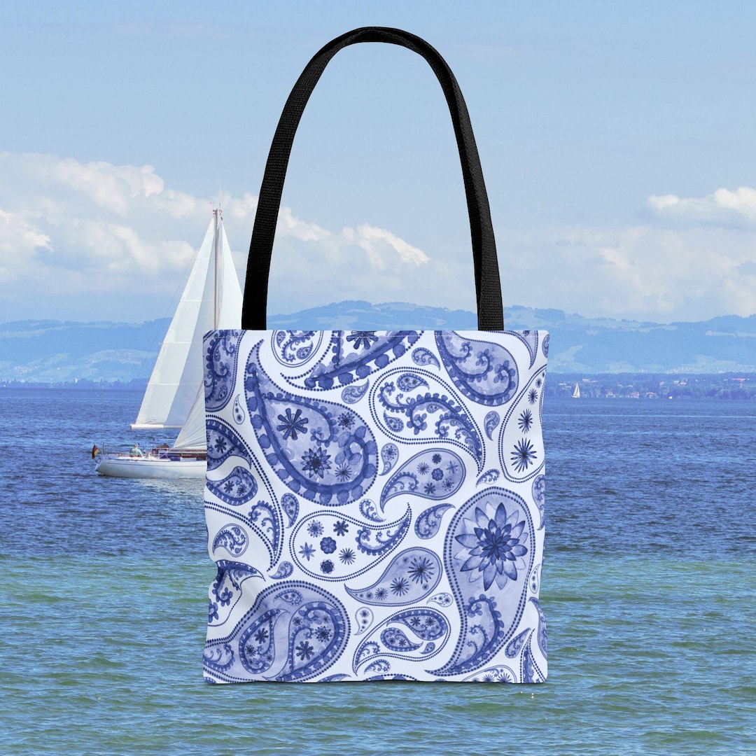 Blue & White Paisley Tote Bag, Retro Carryall Purse - Etsy