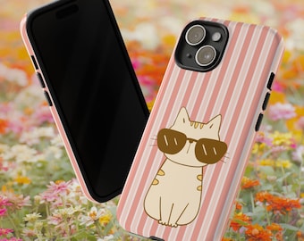 Funda para iPhone: Sombras sobre rayas rosas de gato