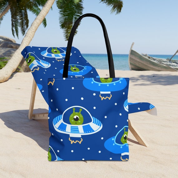 Kids Beach Bag UFO Children s Boy Girl Adult Blue Flying Saucers Aliens All around Carryall Beach Bag Swim Tote Toy Bag 3 Sizes Etsy UK
