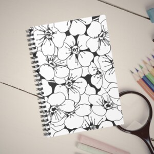 Black and White Flowers Spiral Notebook - Ruled Line