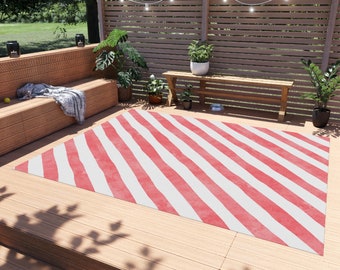 Red Striped Outdoor Rug: Deck, Patio, Porch Polyester Carpet