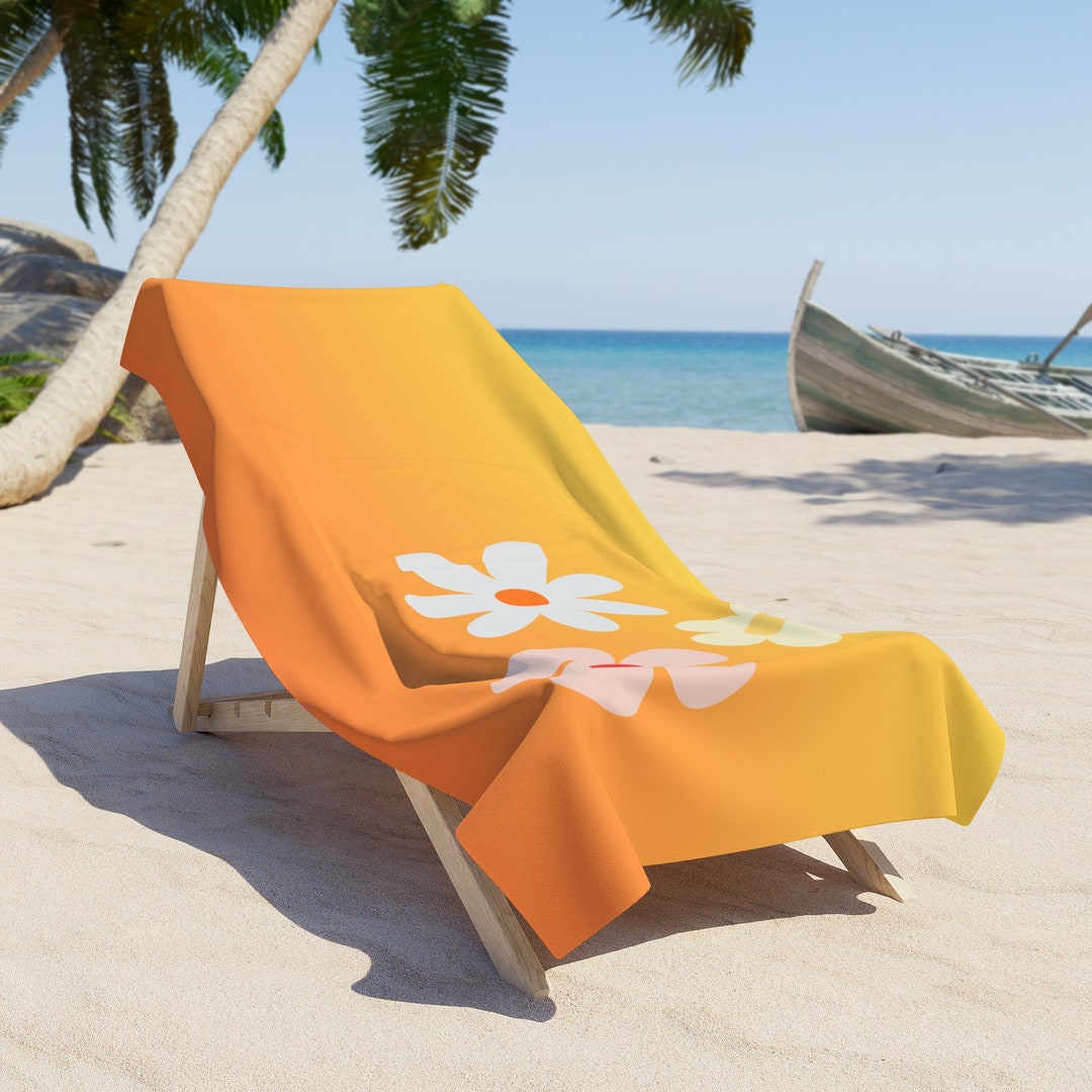 Retro 70s Floral Beach Towel: Orange Sunshine, Quick Dry - Etsy