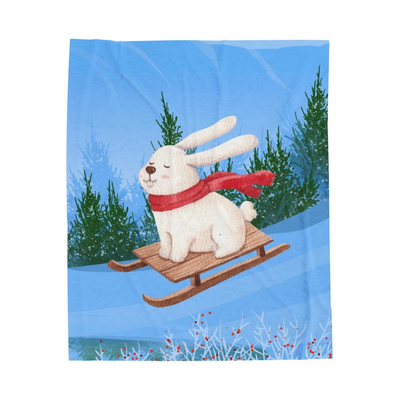 THROW Bunny Slopes Plush Blanket Christmas Sled Ride Etsy
