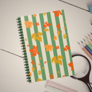 Green Stripes with Leaves Spiral Notebook - Ruled Line