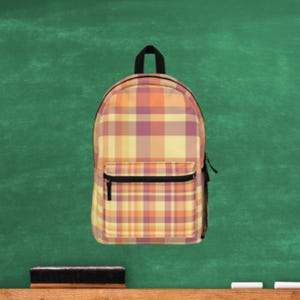 Sac à dos doré à carreaux pour la rentrée des classes, couleurs d'automne