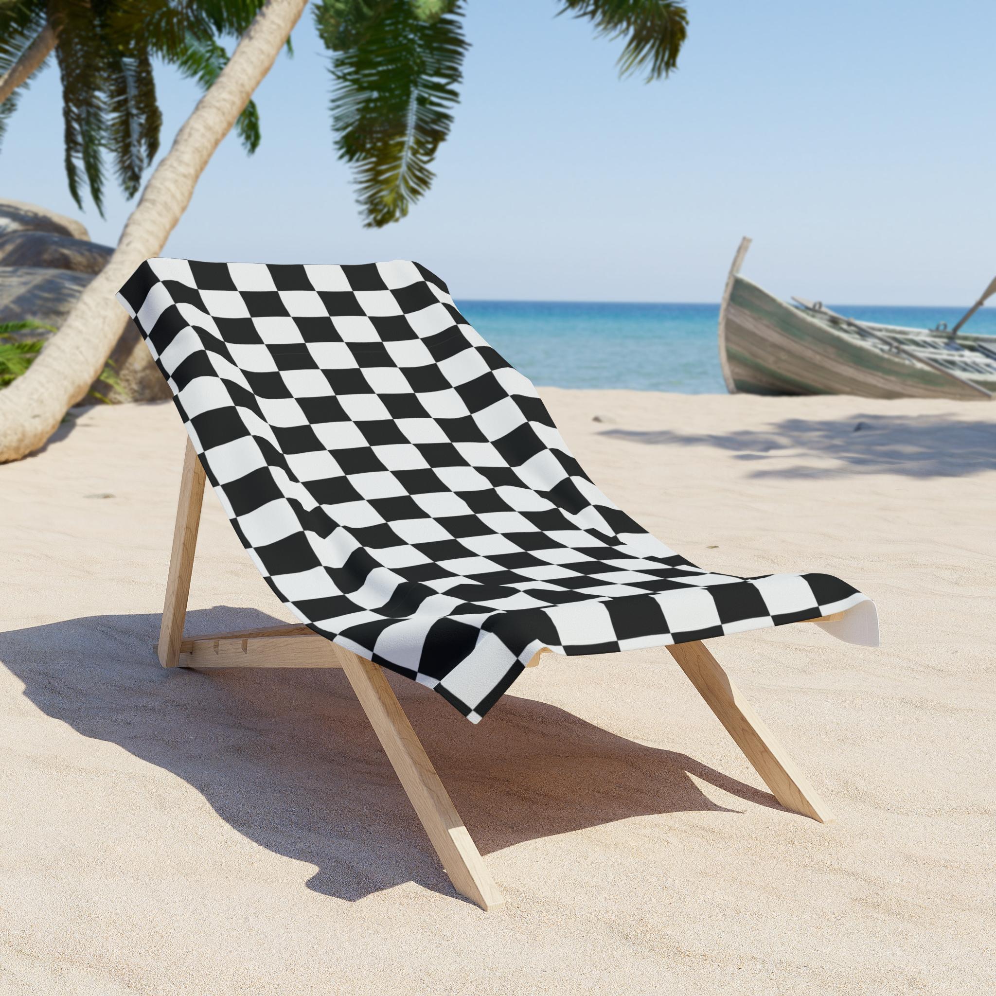 Checkerboard Beach Towel, Monochrome Towel, Black and White