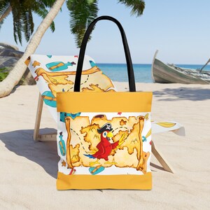 Sac de plage pour enfants, carte au trésor pirate, perroquet pour enfants, garçon, fille, jaune rouge, tout usage, sac de plage océan, fourre-tout de bain, sac de transport 3 tailles