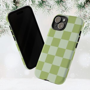 iPhone Case Protective Layers Green Checkerboard Design
