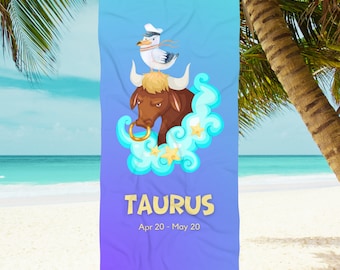 Taurus Zodiac Beach Towel: Bull Astrology, Gull Design