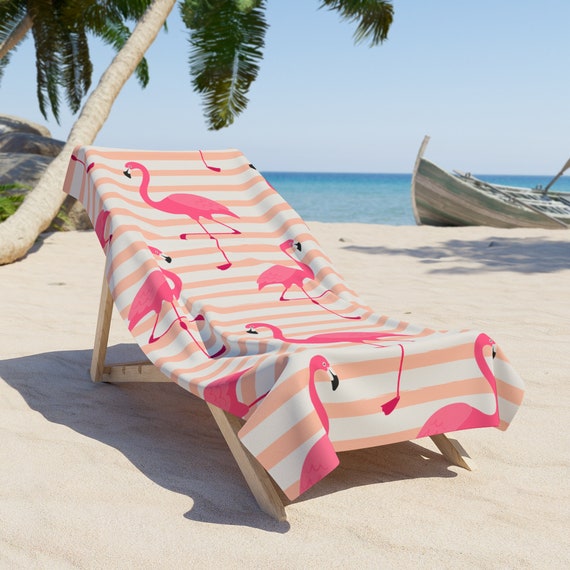 Pink Flamingo Beach Towel: Striped, Florida Theme, Quick Drying