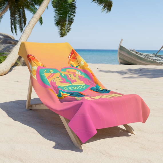 Gemini Zodiac Beach Towel: Pink & Gold Surfboard Design - Etsy