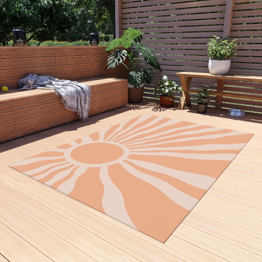 Sunshine Rug Sunshine Outdoor Rug, Tangerine Patio Decor, Non-slip Polyester ...