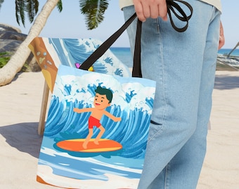 Surfer Boy Kids Beach Tote Bag, Ocean Waves Print - Etsy