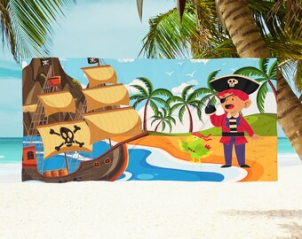Pirate Ship Beach Towel: Kids' Oversized Quick-Drying Towel