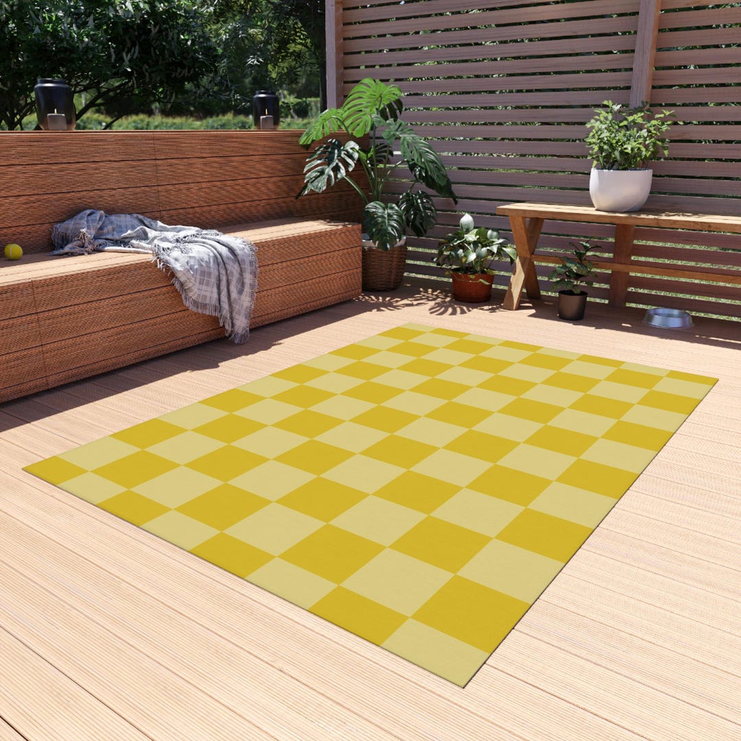 Golden Yellow Checkerboard Outdoor Rug, Patio Porch Decor - Etsy