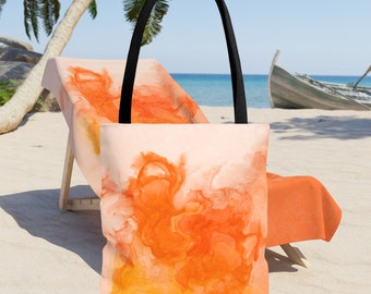 Orange Swirl Beach Tote, Summer Travel Carryall