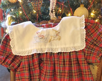 Girls traditional dress in Christmas plaid, hand embroidered, personalized