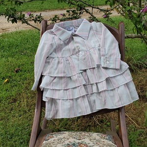 Girls pink and green stripe ruffle dress
