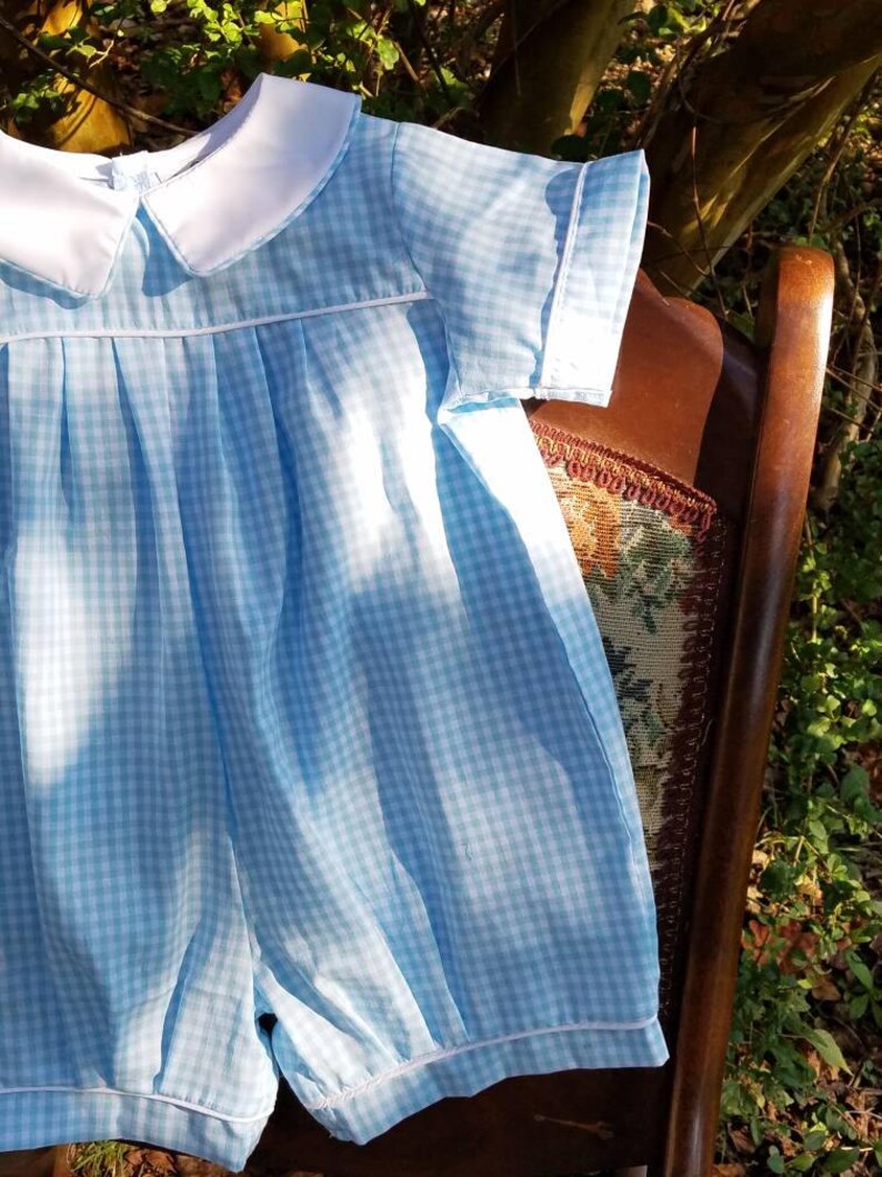 Boys romper baby boy outfit blue gingham romper boys bubble Etsy