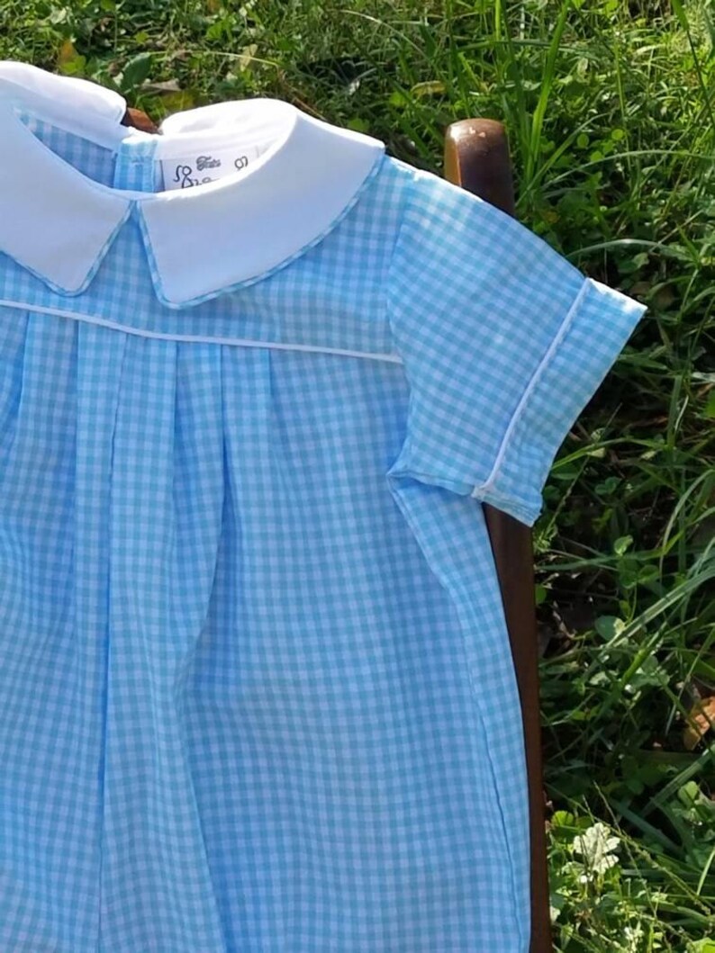 Boys romper baby boy outfit blue gingham romper boys bubble Etsy