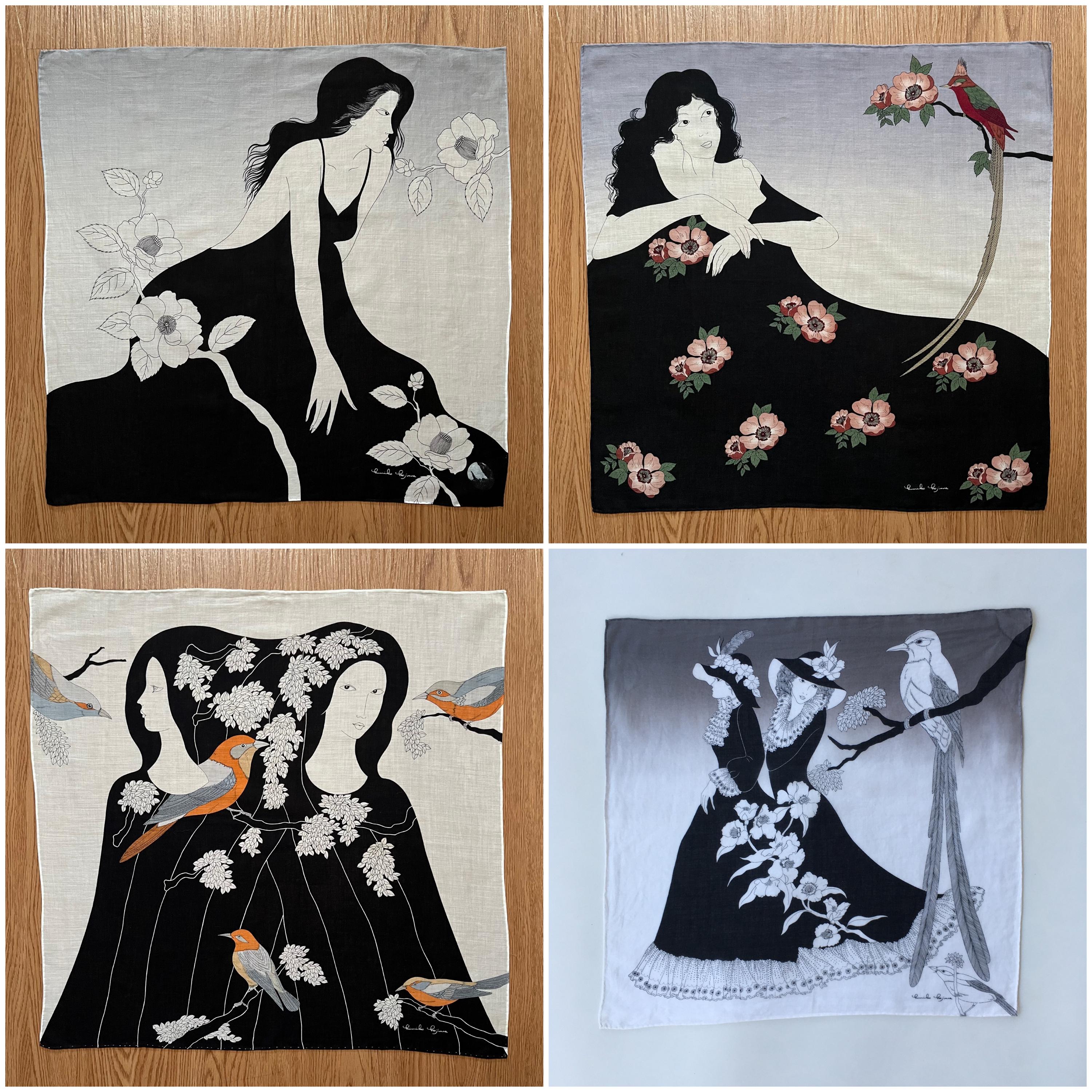 Vintage Kimiko Kojima Women Japanese Artist Handkerchief