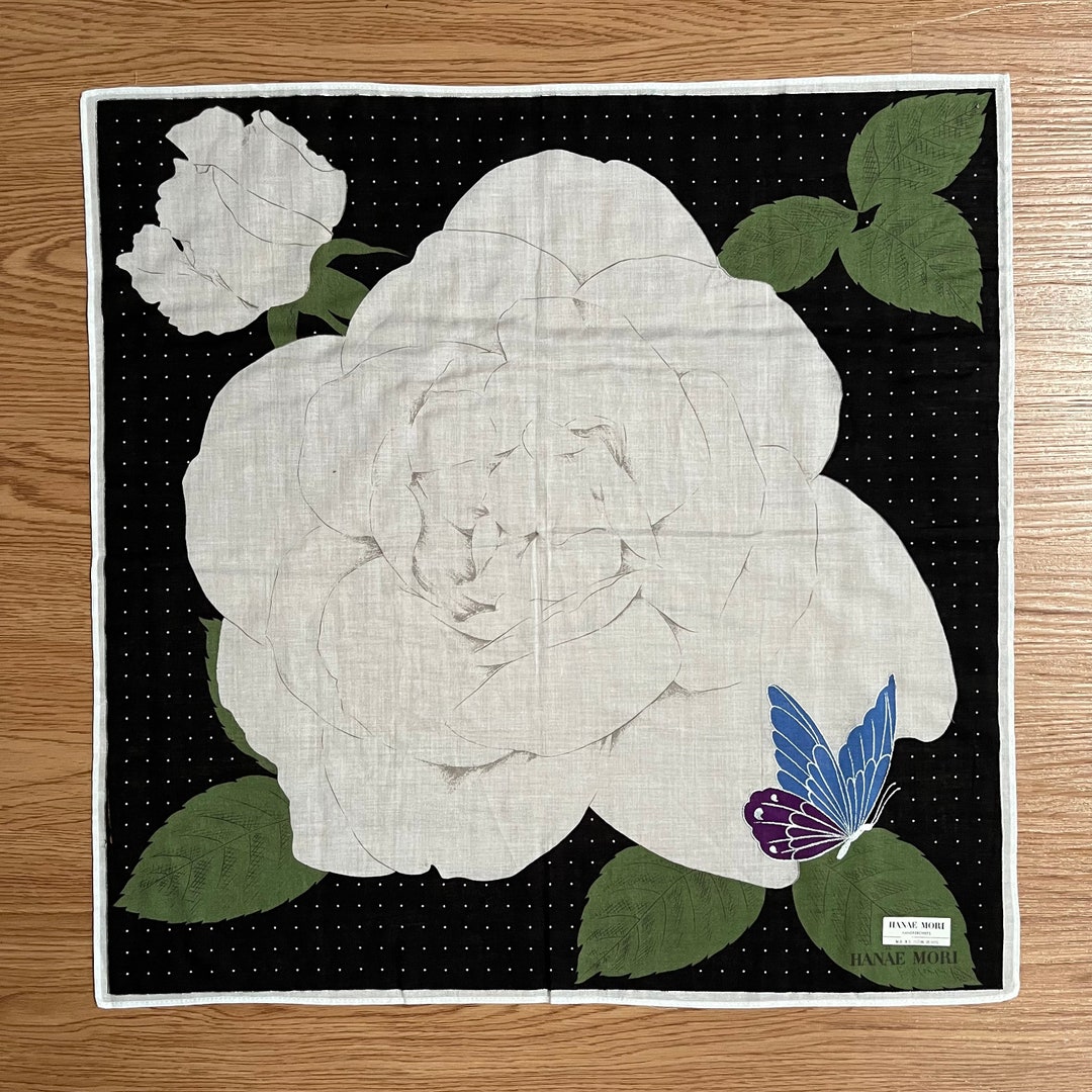 Foulard Carré Vintage Hanae Mori En Soie 100% - Imprimé Animal Bleu & Noir, Fait Main Italie, Occasion