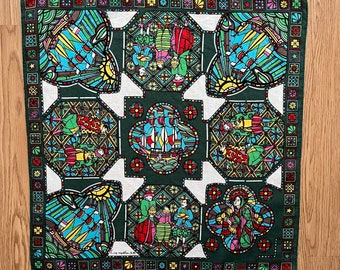 Vintage90s Stained glass art Handkerchief