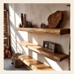 Handmade Live Edge Oak Floating Shelf: Rustic Farmhouse Style