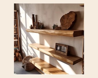 Handmade Live Edge Oak Floating Shelf: Rustic Farmhouse Style